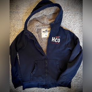 Men's Hollister Strands Point Zip Up Hoodie Sherpa Faux Fur Lined